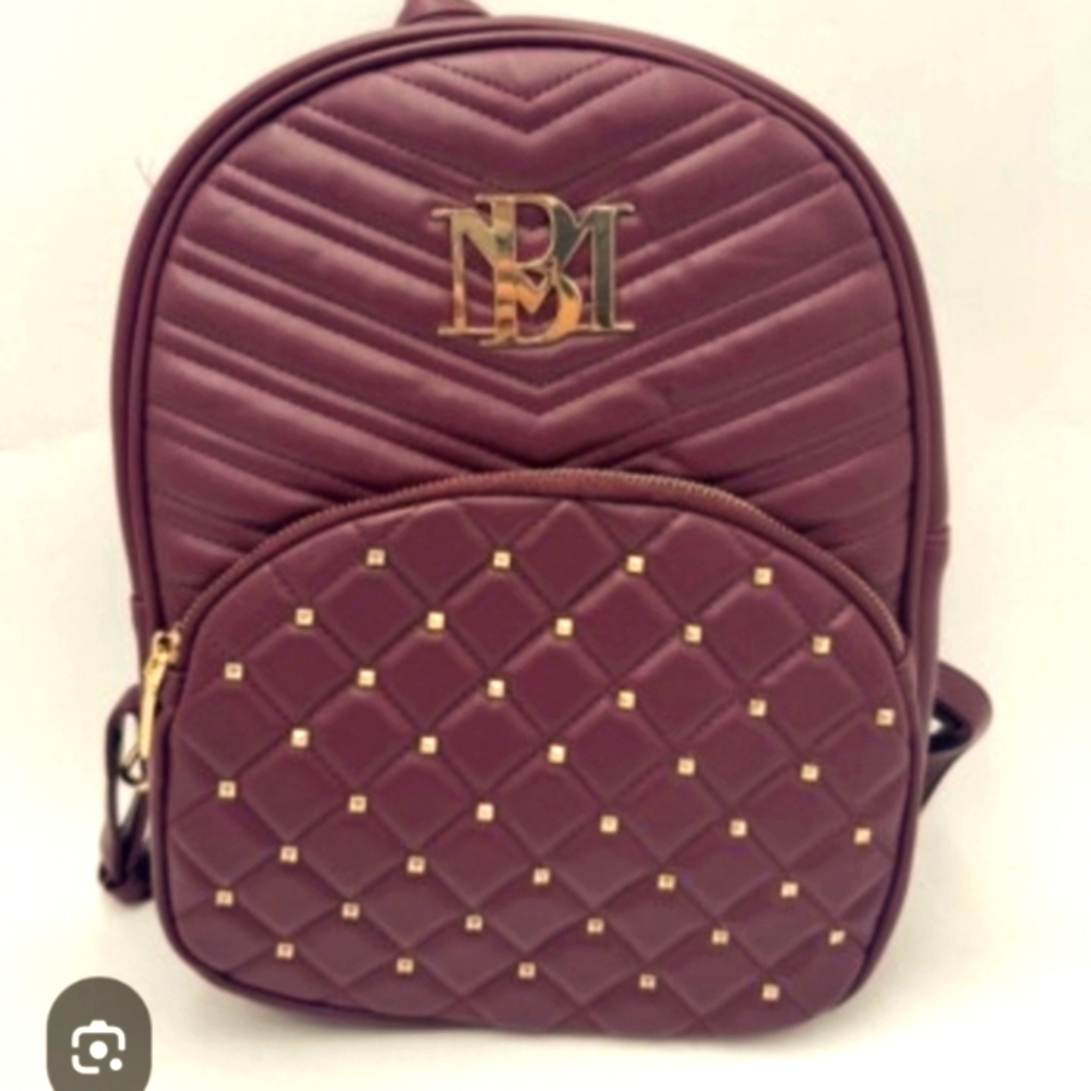Badgley Mischka Maroon Quilted Backpack with Gold Accents NWOT - Picture 2 of 7